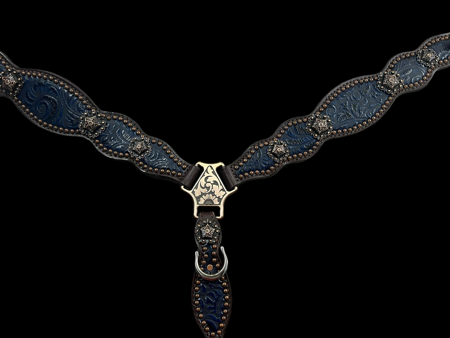 Navy floral on dark leather