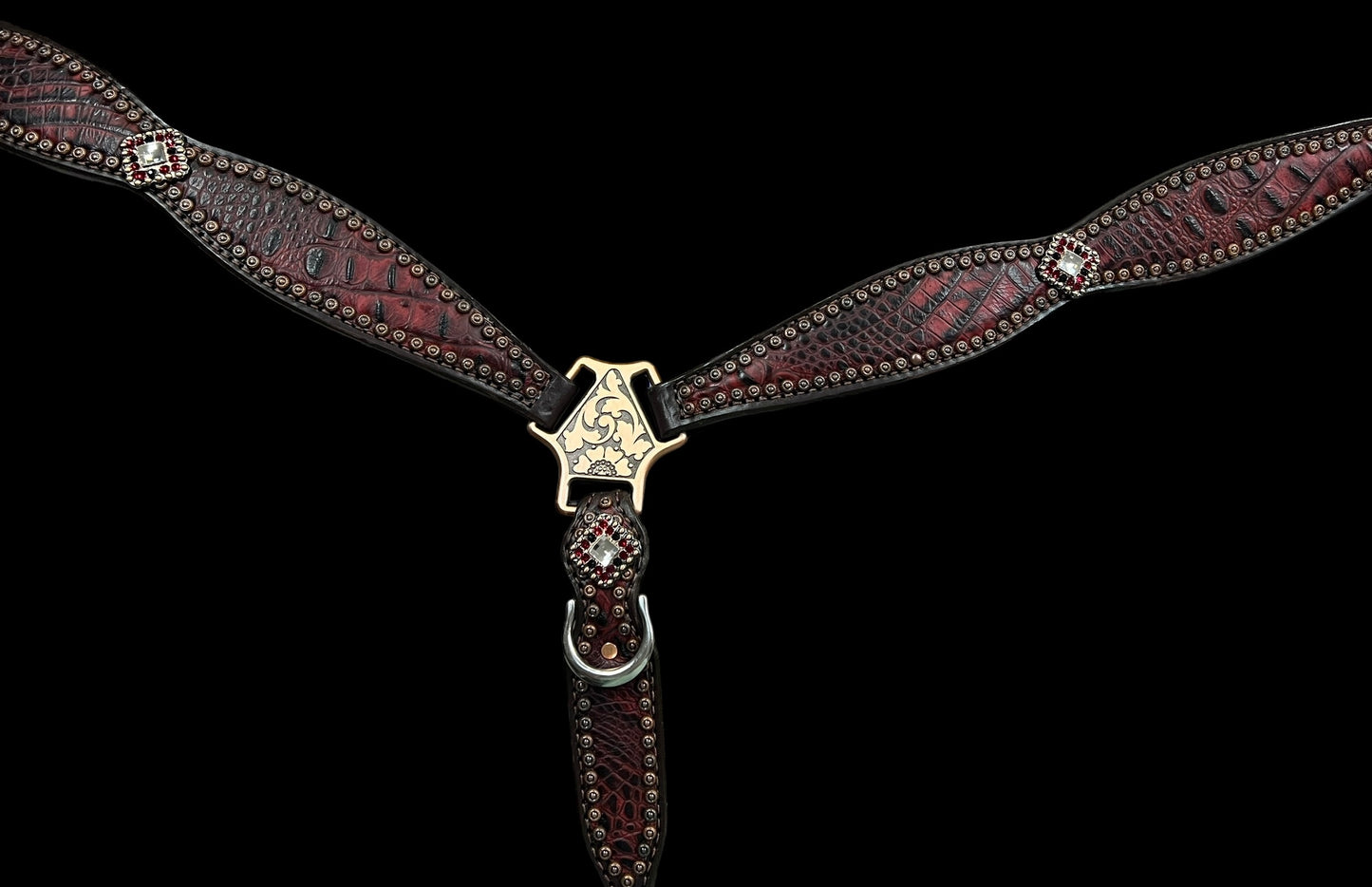 Dark red gator on dark leather
