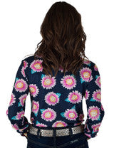 Pullover Button Up (Blue With Pink Floral Print Lightweight Stretch Jersey) by Cowgirl Tuff