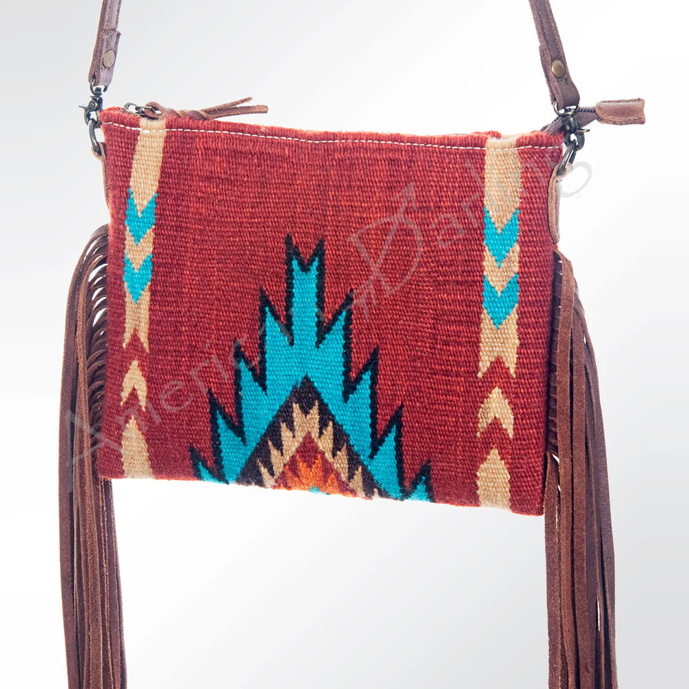 ADBG236D2 American Darling Handcrafted Western Cross body Bag with Woven Saddle Blanket and Fringes