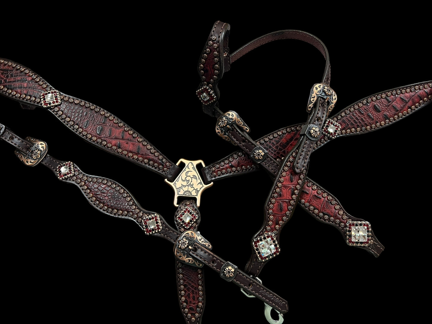 Dark red gator on dark leather