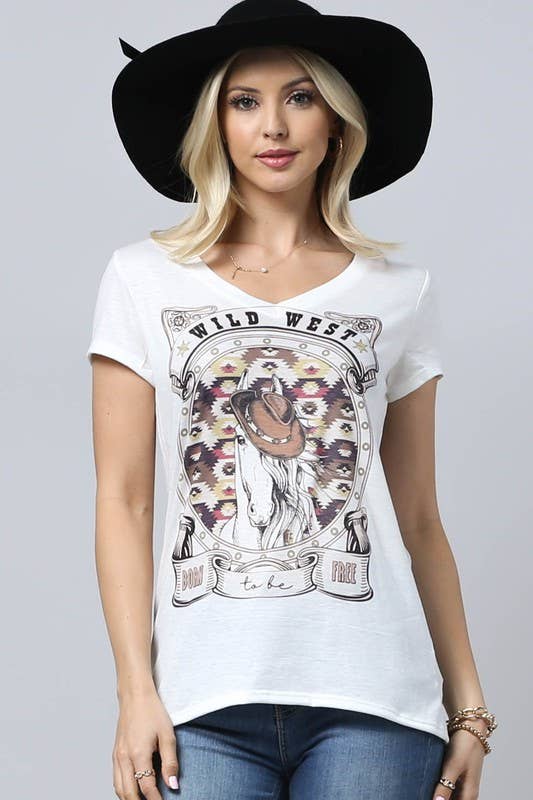 SHAYNA WILD WEST GRAPHIC V NECK SS TEE