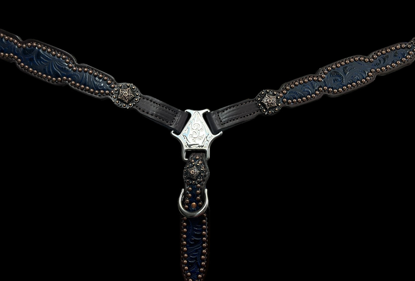 Navy floral on dark leather
