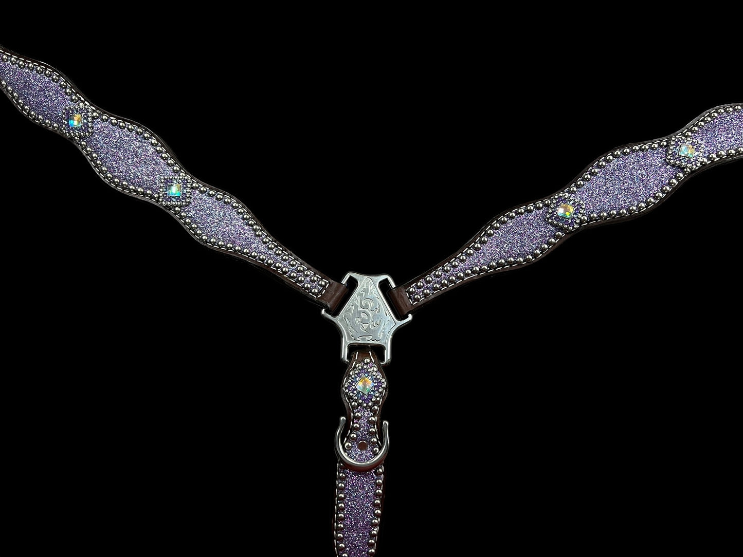 Lilac glitter on walnut leather