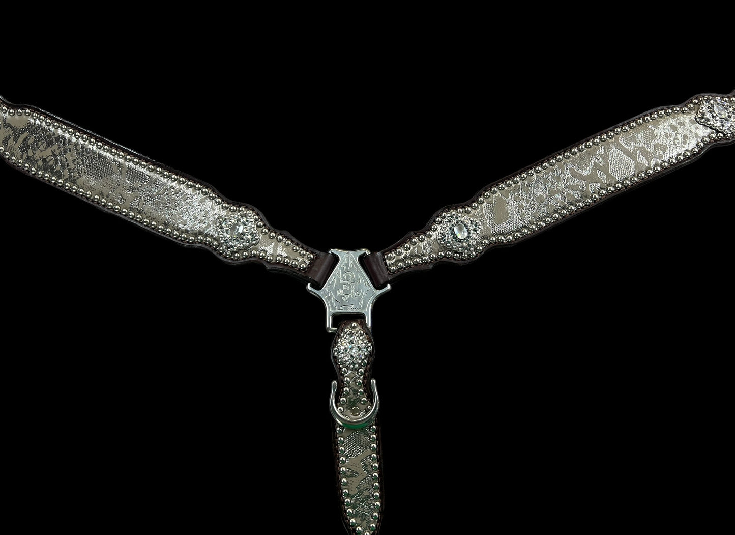 Silver snake on dark leather