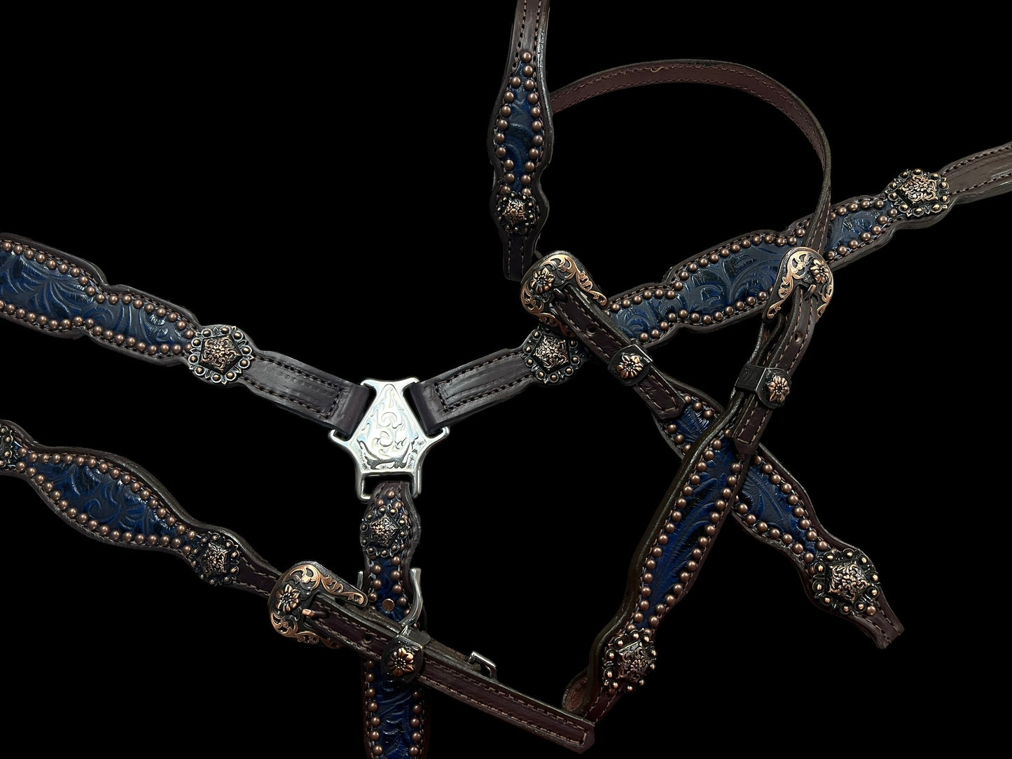 Navy floral on dark leather