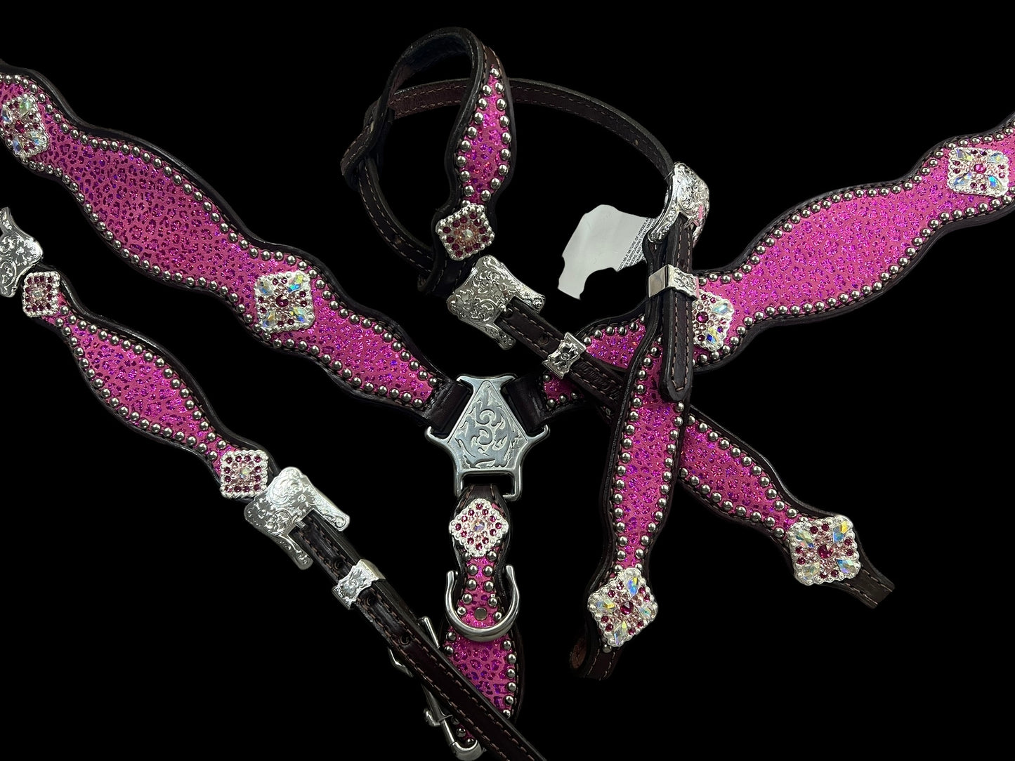 Pink leopard on dark leather