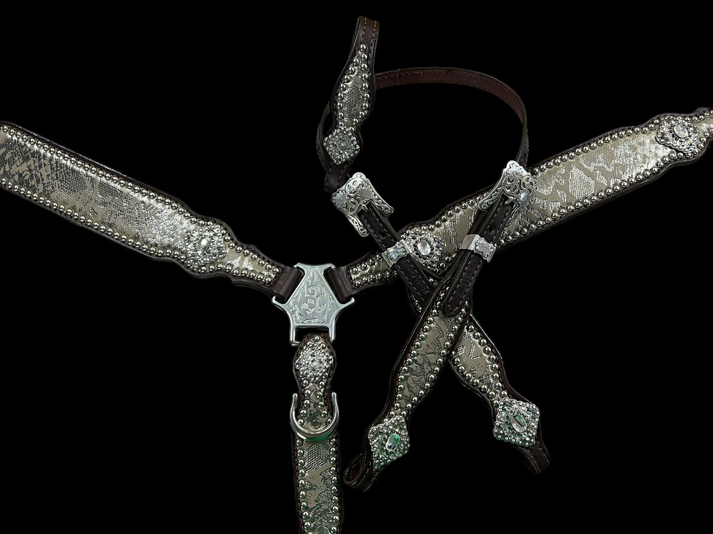 Silver snake on dark leather