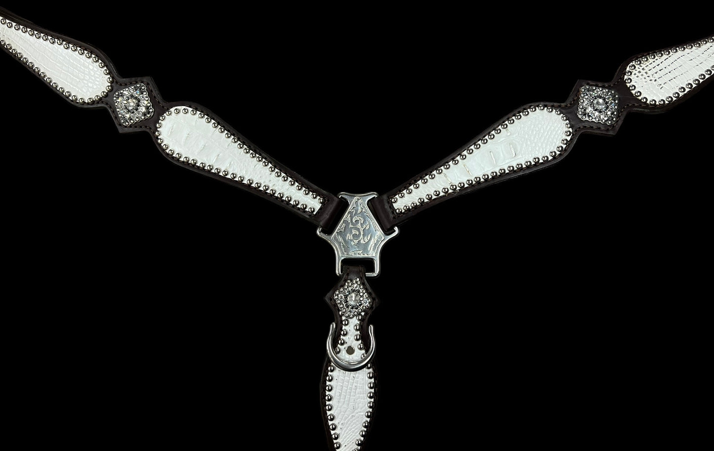 White with silver tips gator on dark leather