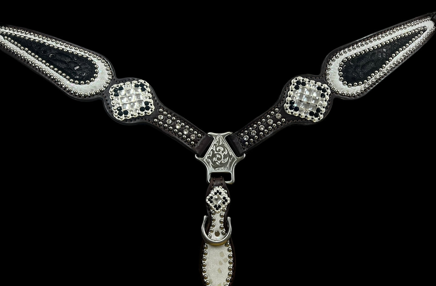 Black and white mystic on dark leather