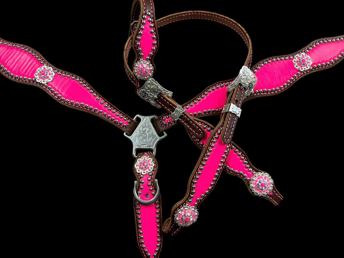 Hot Pink On Walnut Leather