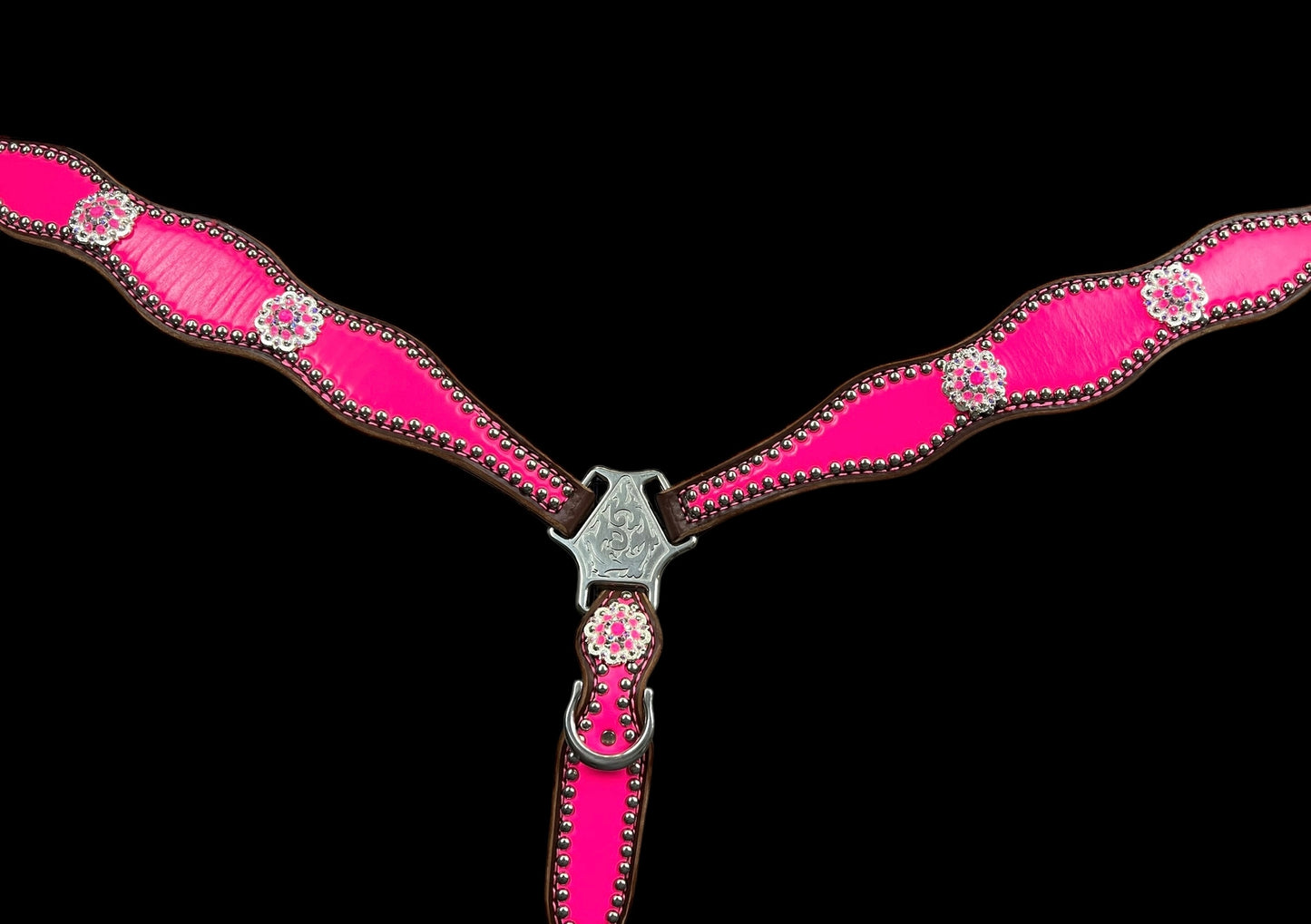 Hot Pink On Walnut Leather