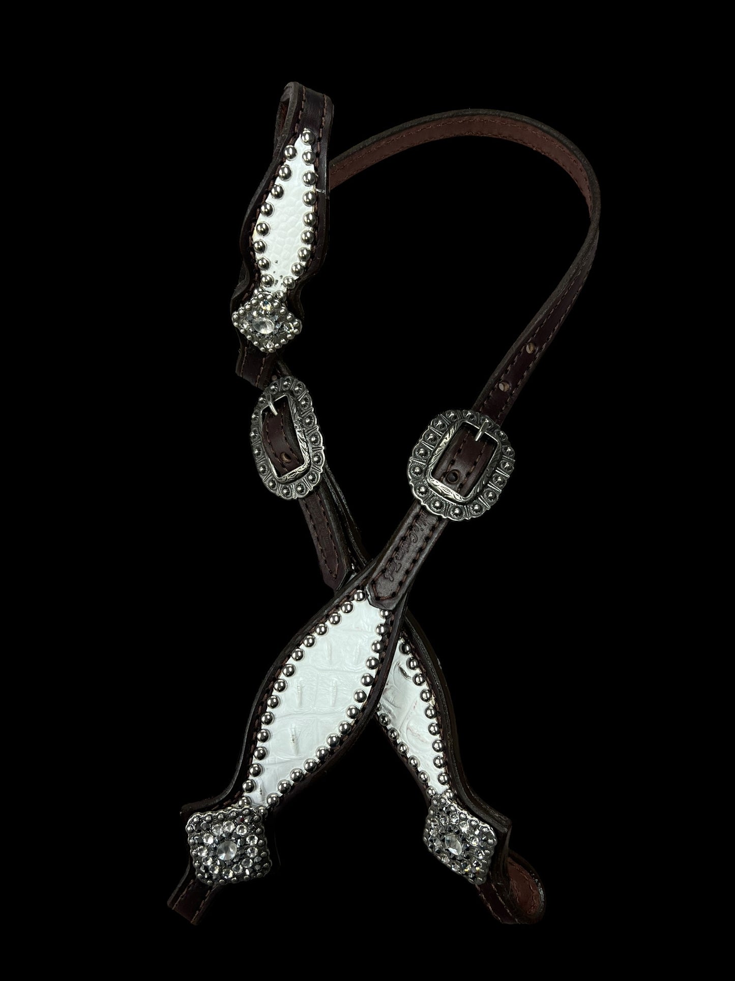 White with silver tips gator on dark leather