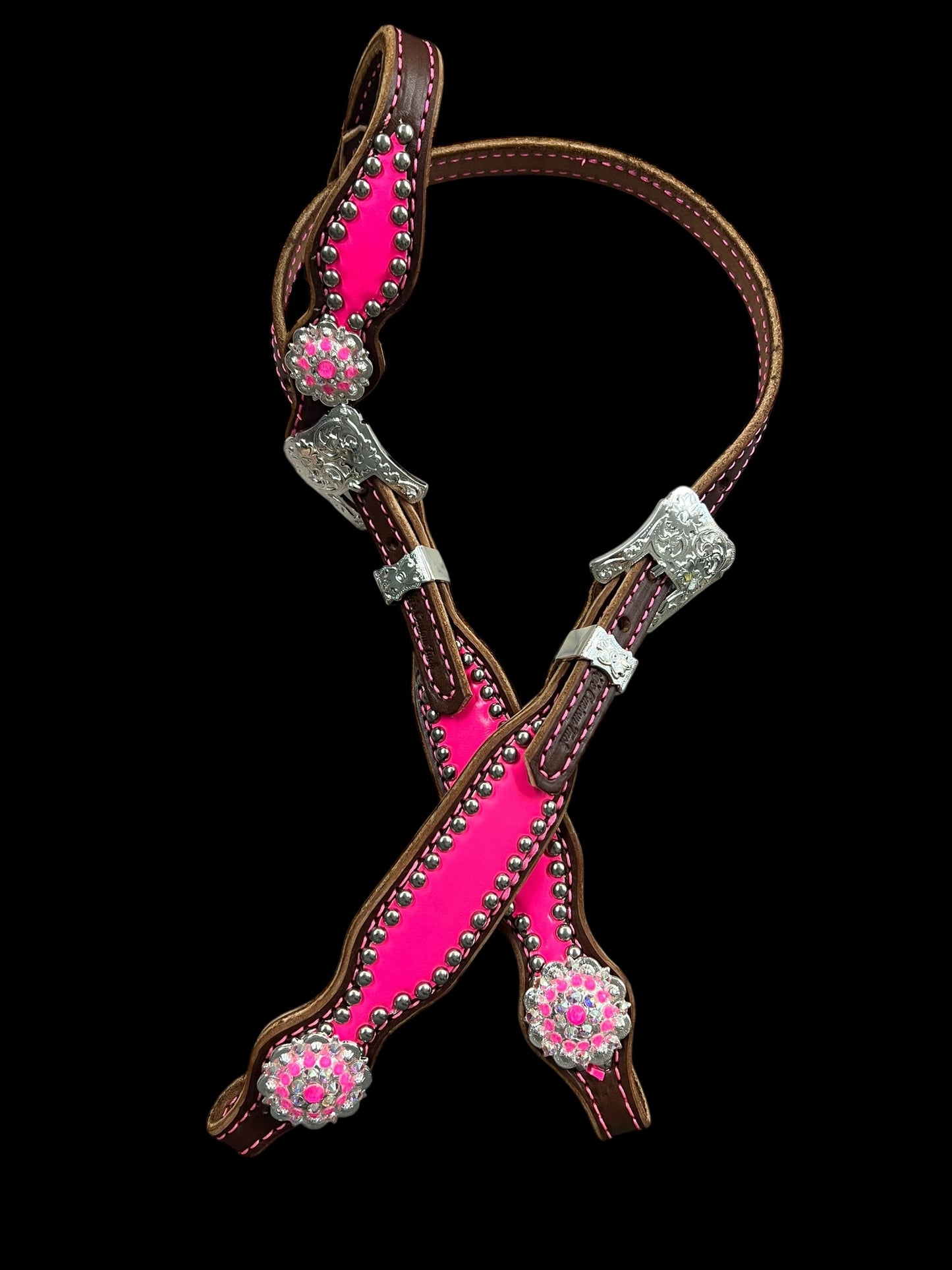 Hot Pink On Walnut Leather