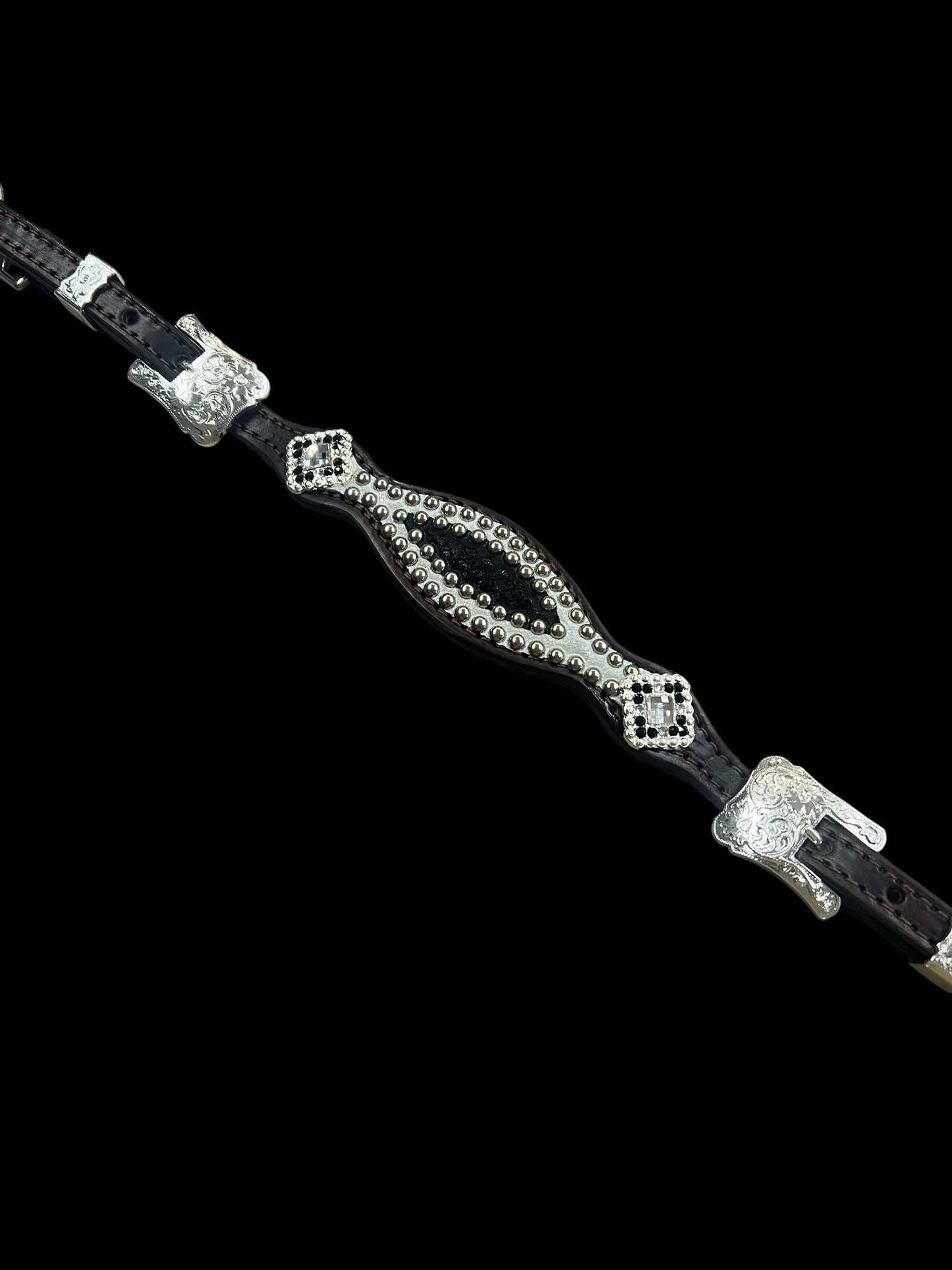 Black and white mystic on dark leather
