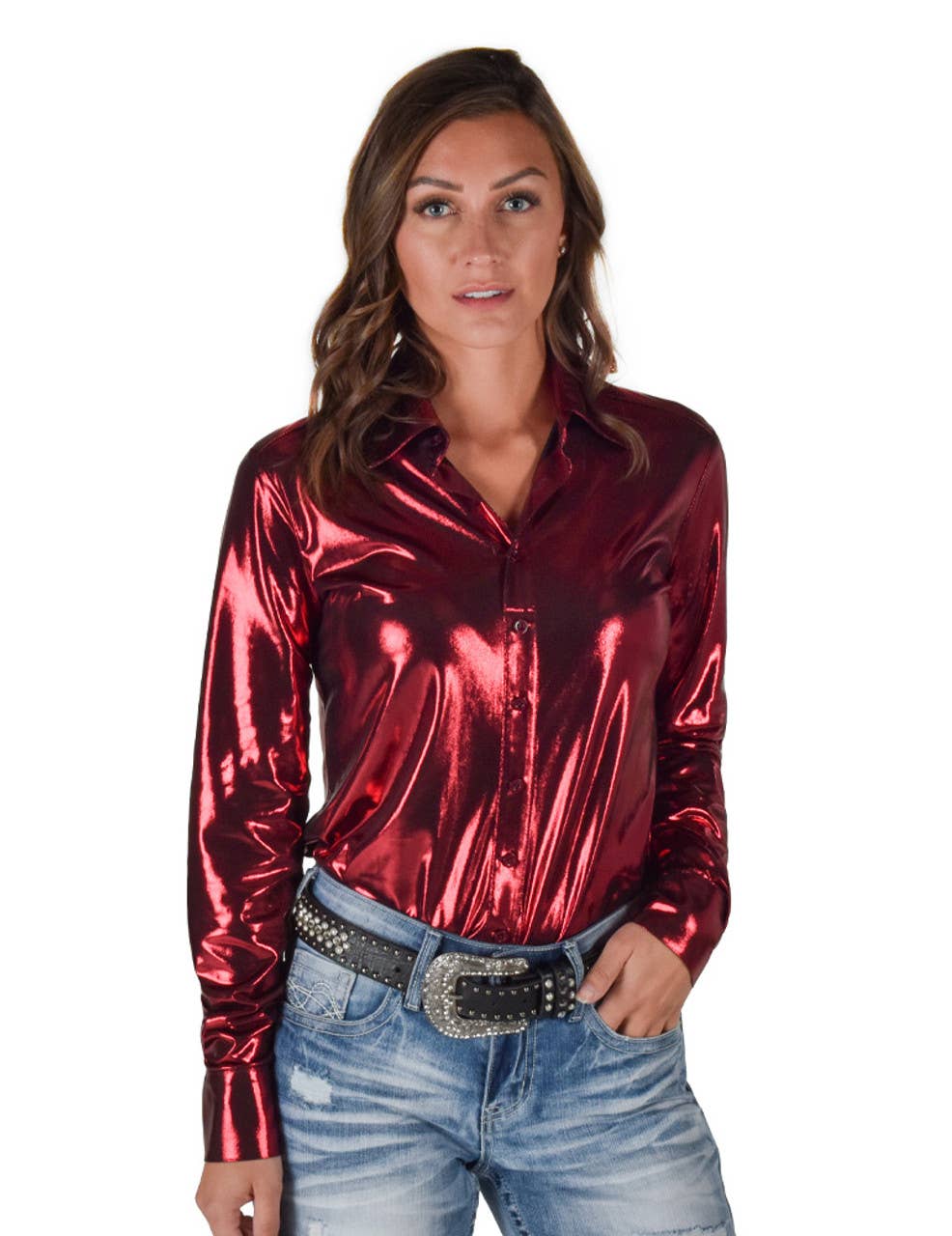 Pullover Button Up (Red Shiny Metallic Lightweight Jersey