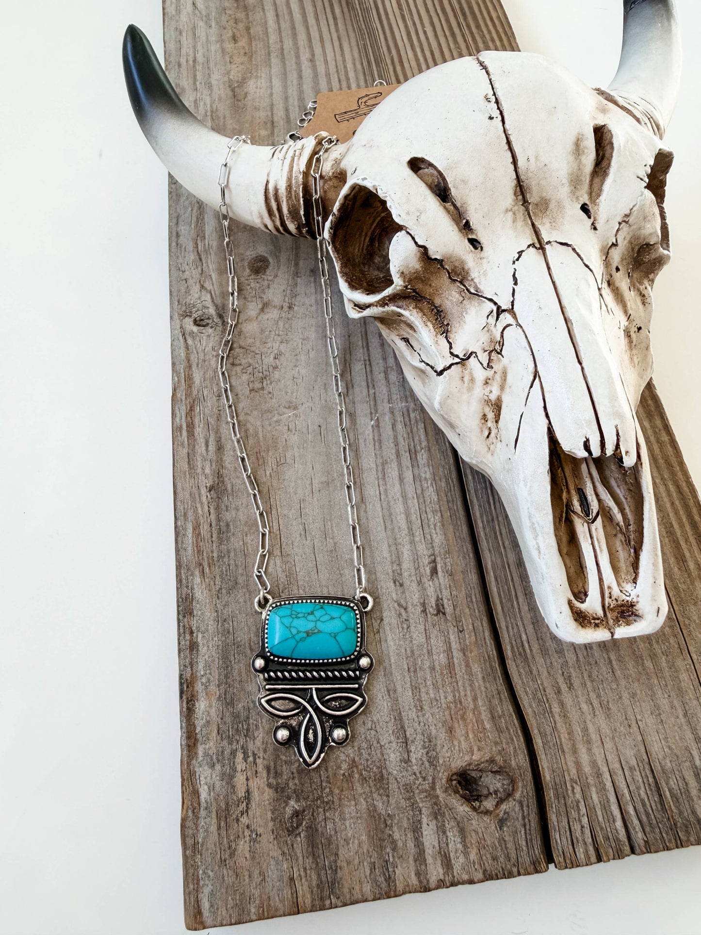 Western Boot Stitch Pendant Stone Necklace