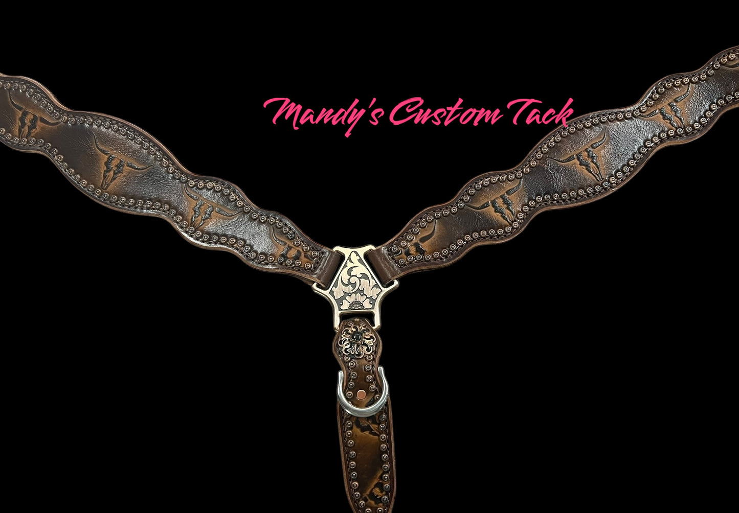 Brown longhorns on chocolate harness leather