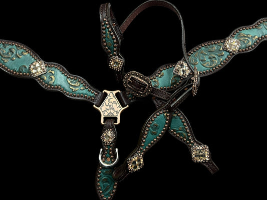 jade and copper on dark leather