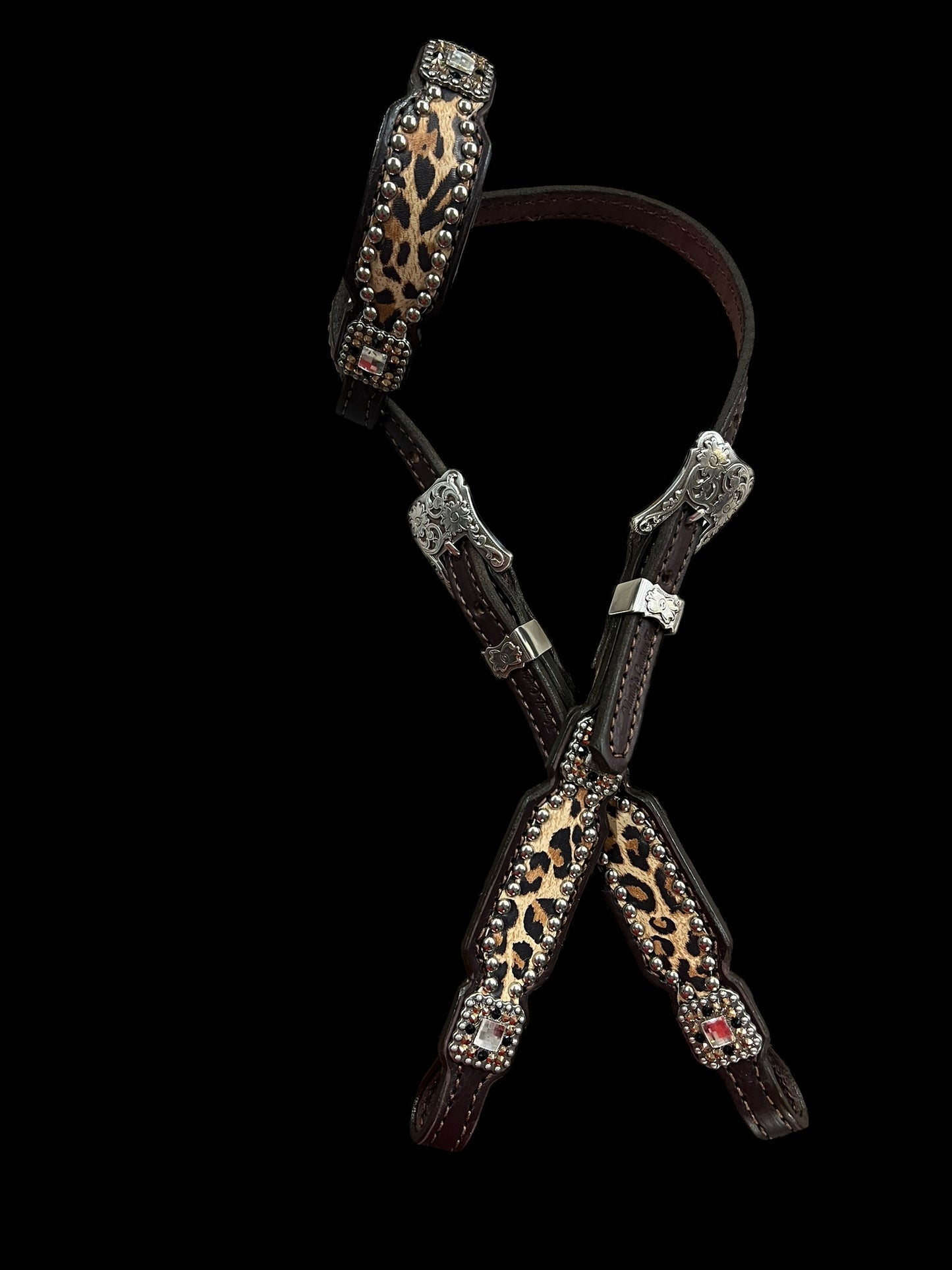 Leopard on dark leather