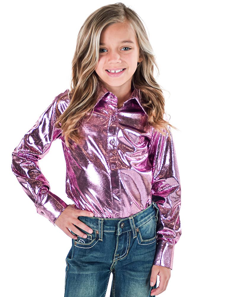 Girls Pink Mist Foil Pullover Button Lightweight Stretch