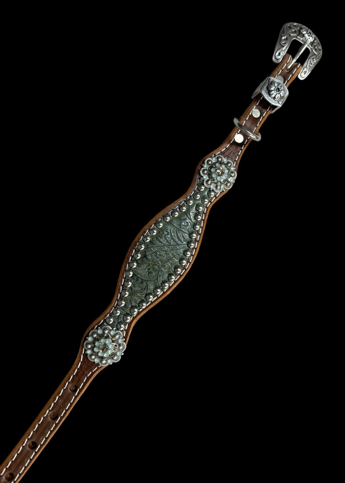 Sage Dallas Floral on walnut leather