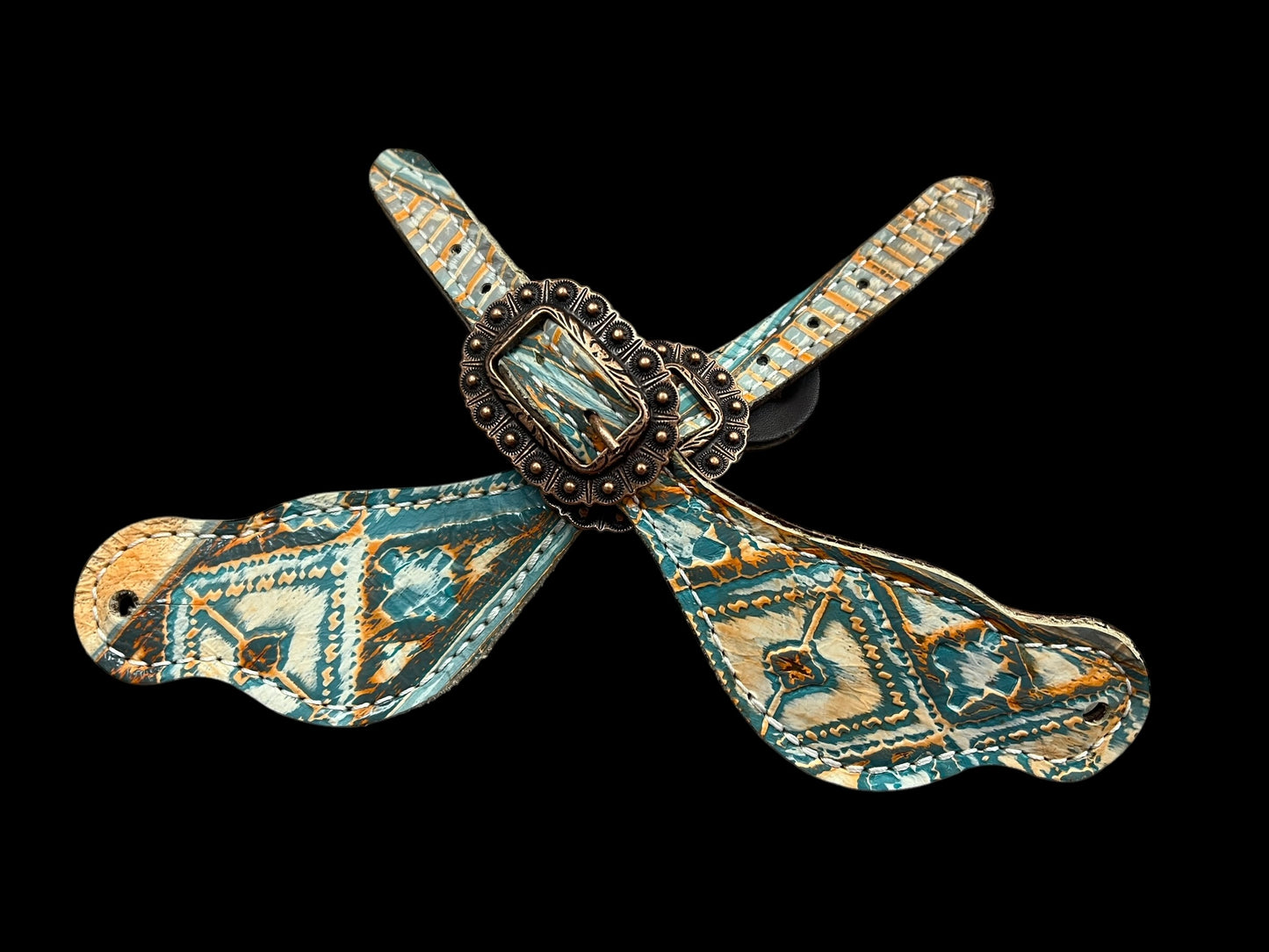 Orange and turquoise navajo on dark leather