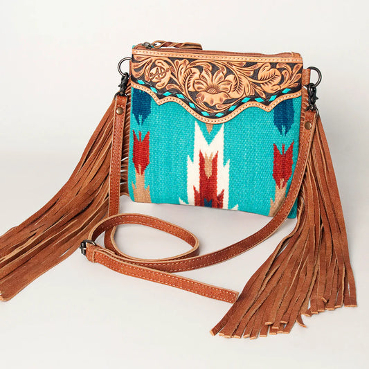 ADBG236AE American Darling Western Cross body Bag with Hand Woven Saddle Blanket & Fringes
