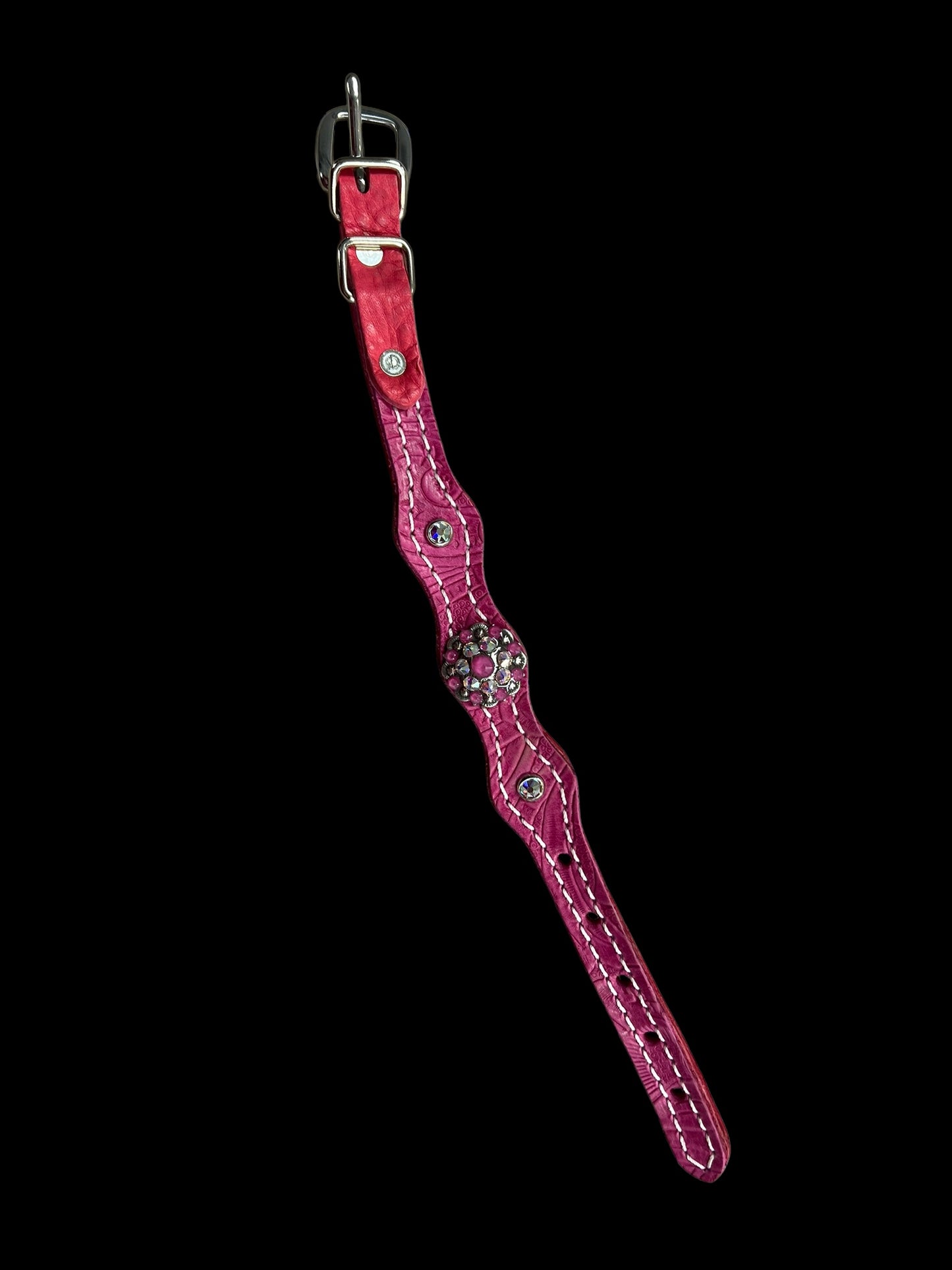 Pink Dallas Floral on walnut leather