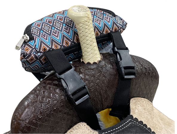 Showman Blue Aztec Print Insulated Nylon Saddle Pouch