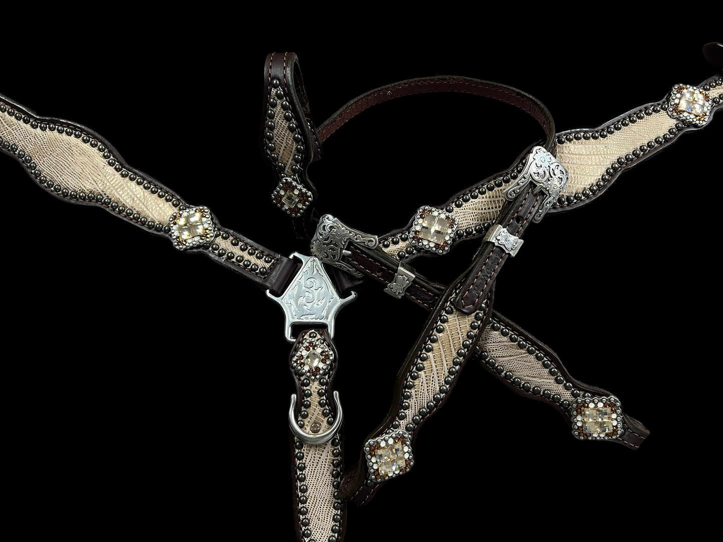 copper lizard on dark leather
