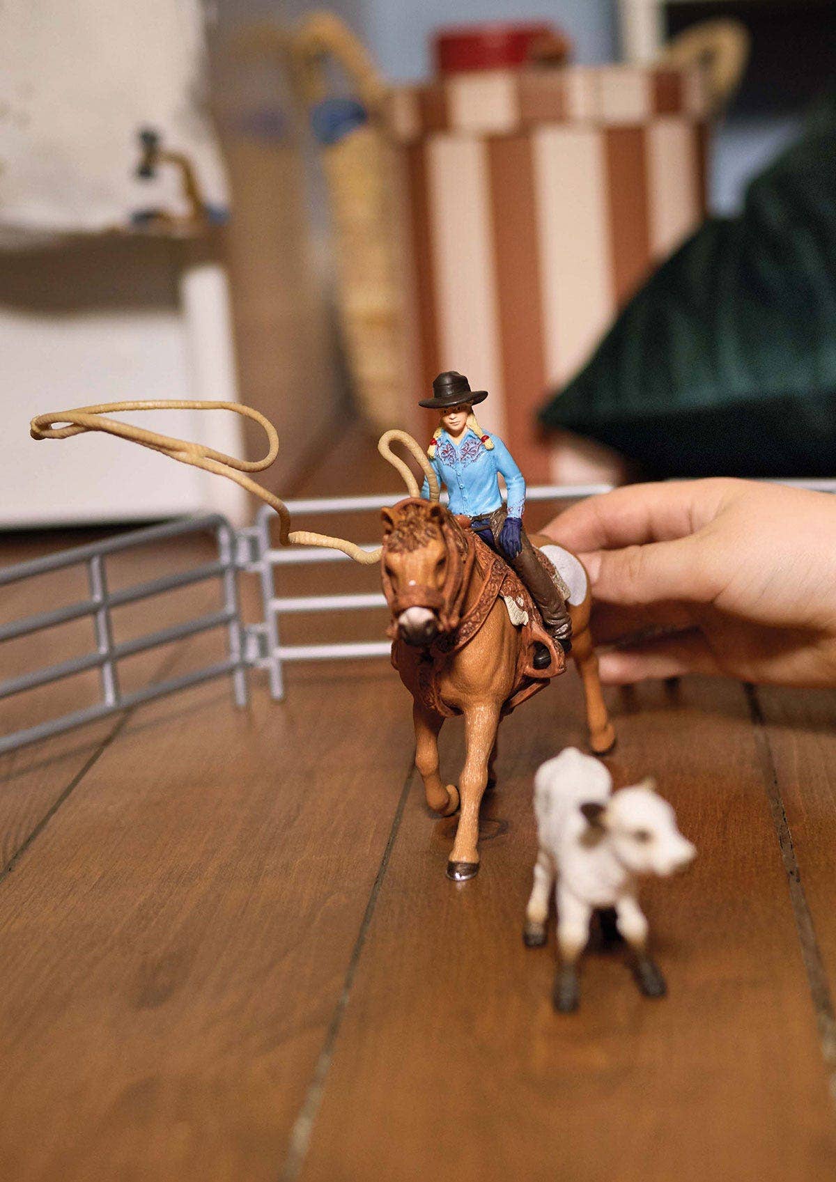 Team Roping With Cowgirl Farm Figurine Toys Play Set
