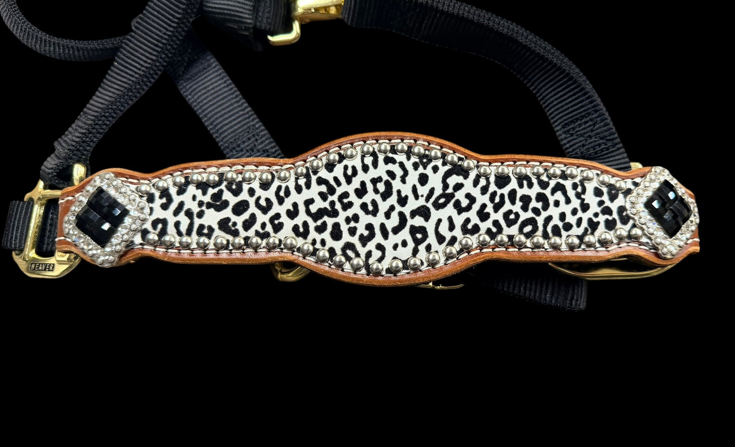 Flocked snow leopard on medium leather