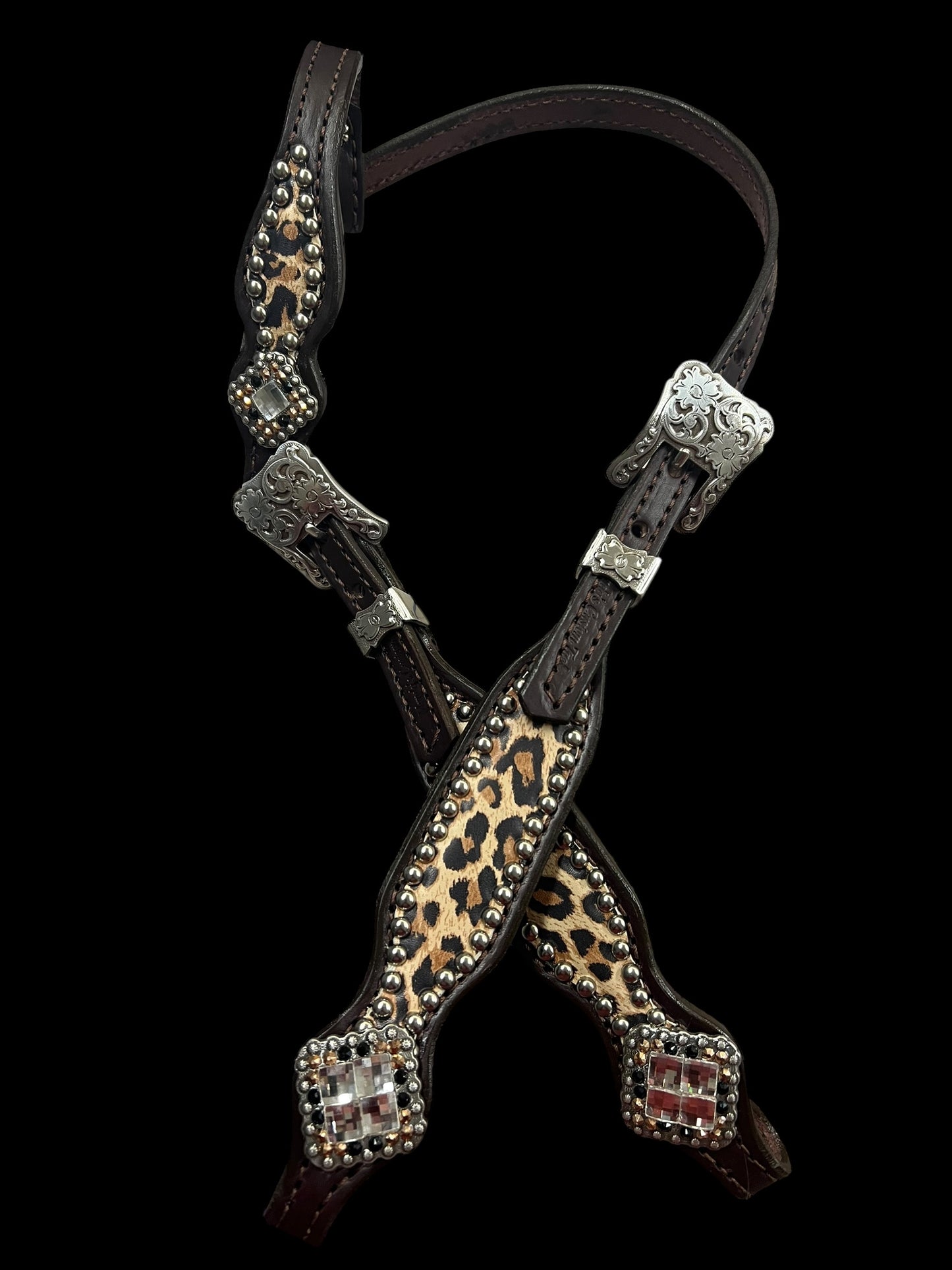 Leopard on dark leather