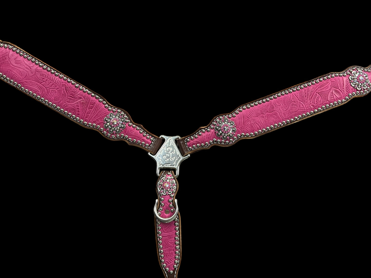 Pink Dallas Floral on walnut leather