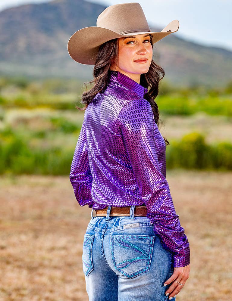 Metallic Pullover Button Up With Medium Stretch