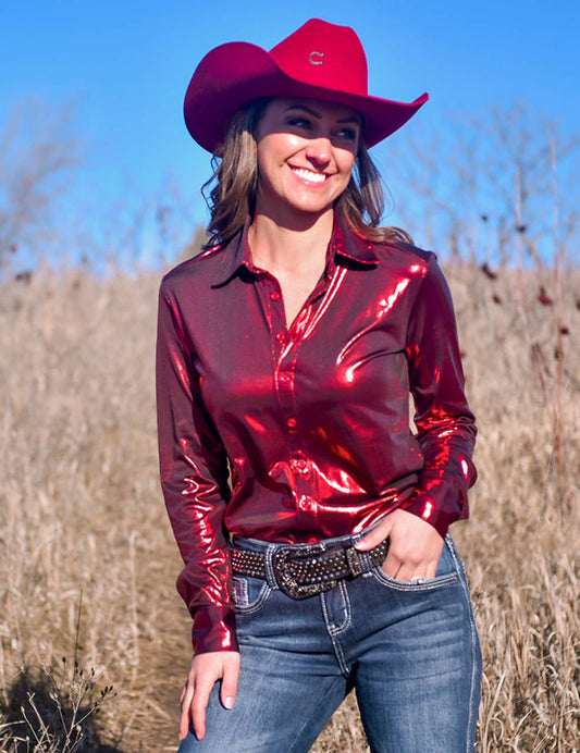 Pullover Button Up (Red Shiny Metallic Lightweight Jersey