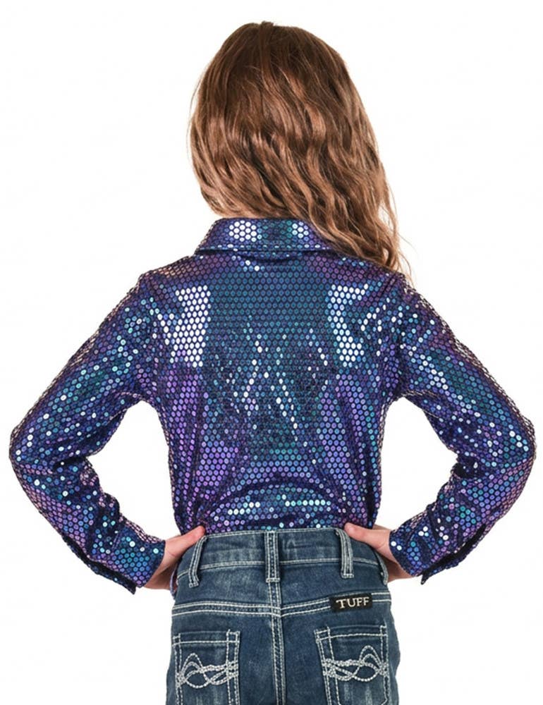 Girl's Purple & Teal Foil Metallic Pullover Button Up