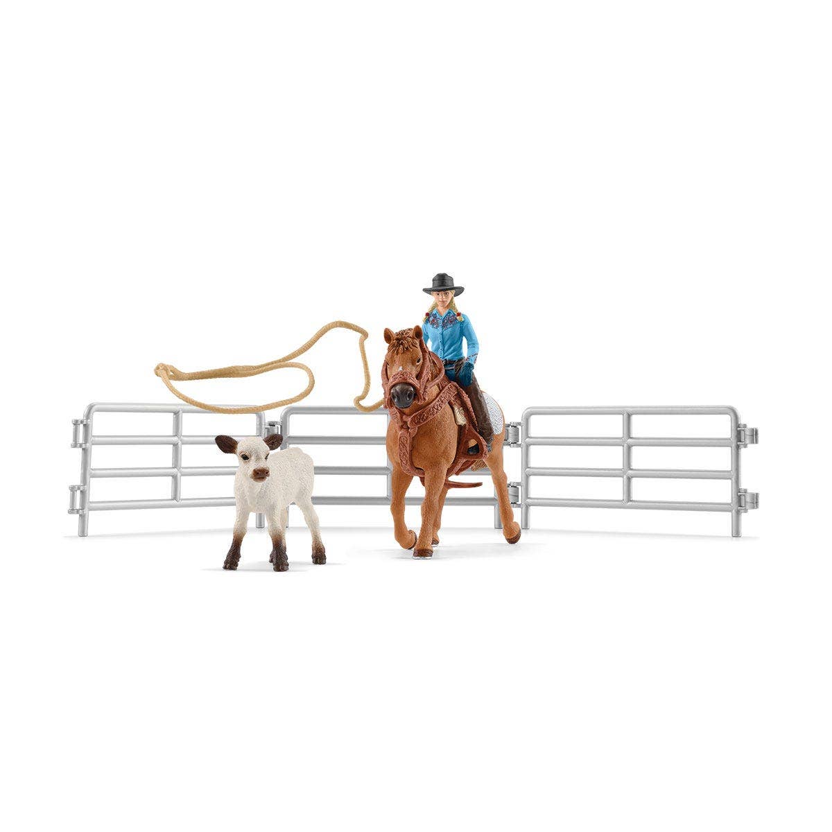 Team Roping With Cowgirl Farm Figurine Toys Play Set