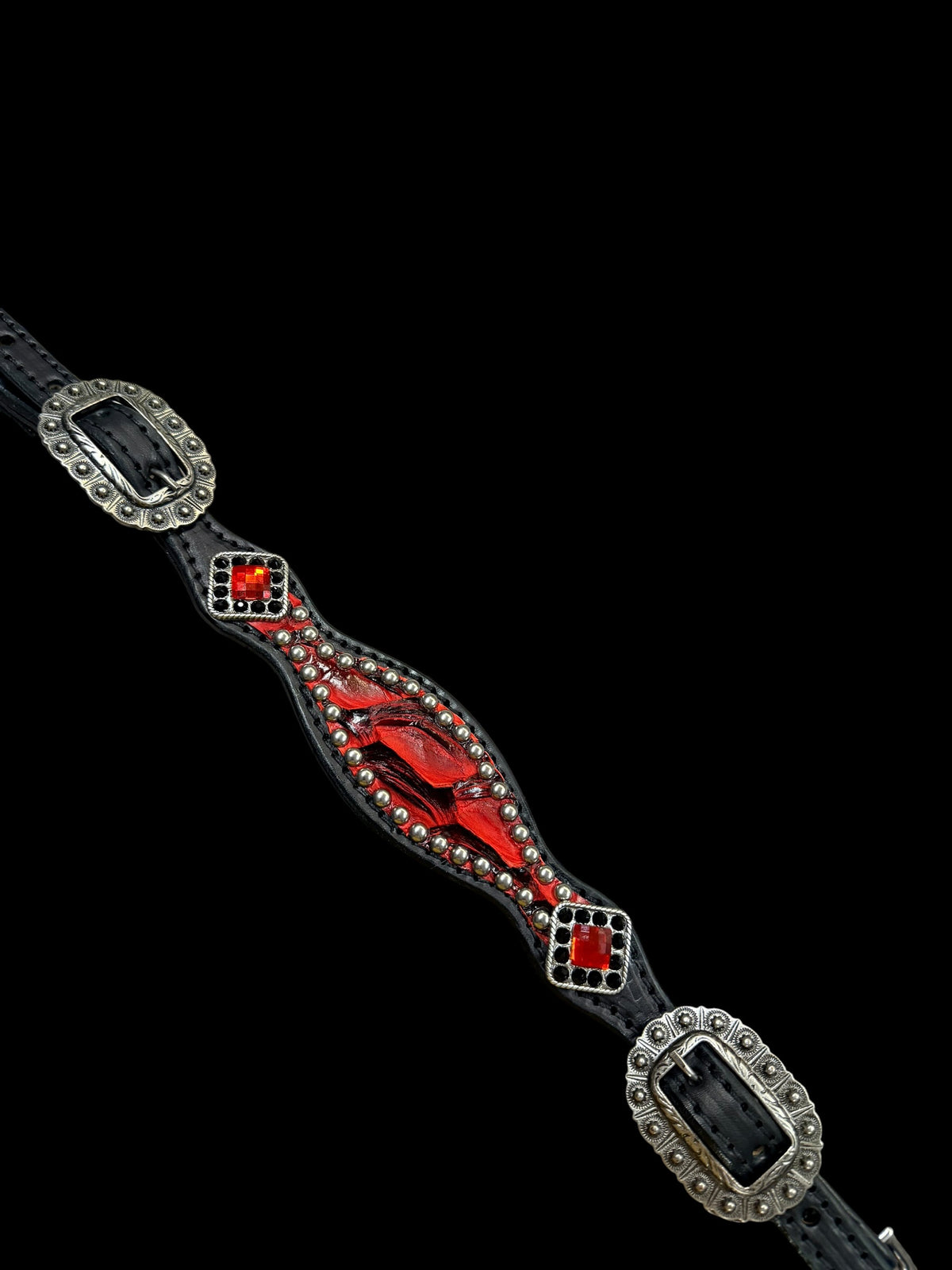 Red Pirarucu on black leather