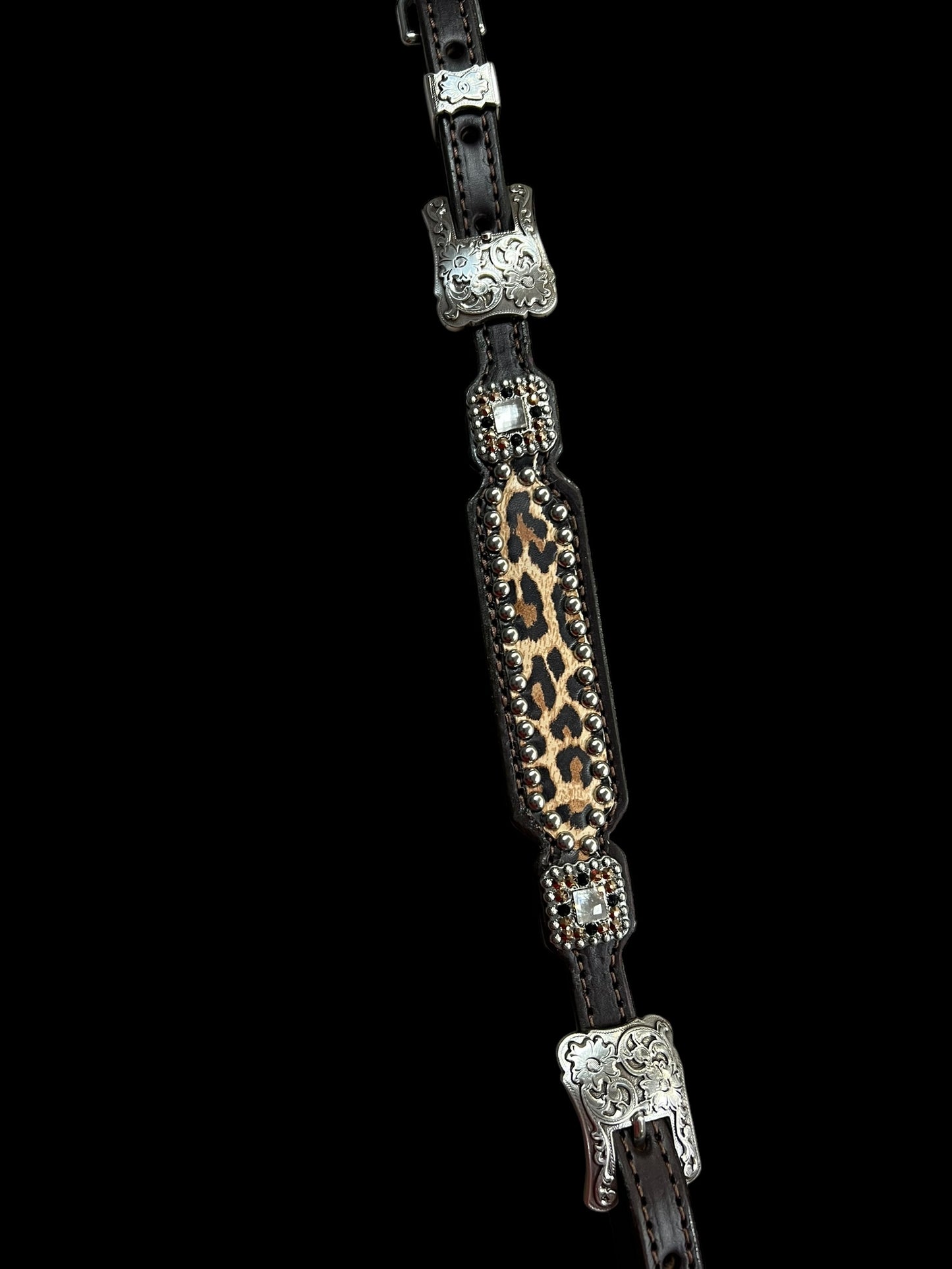 Leopard on dark leather