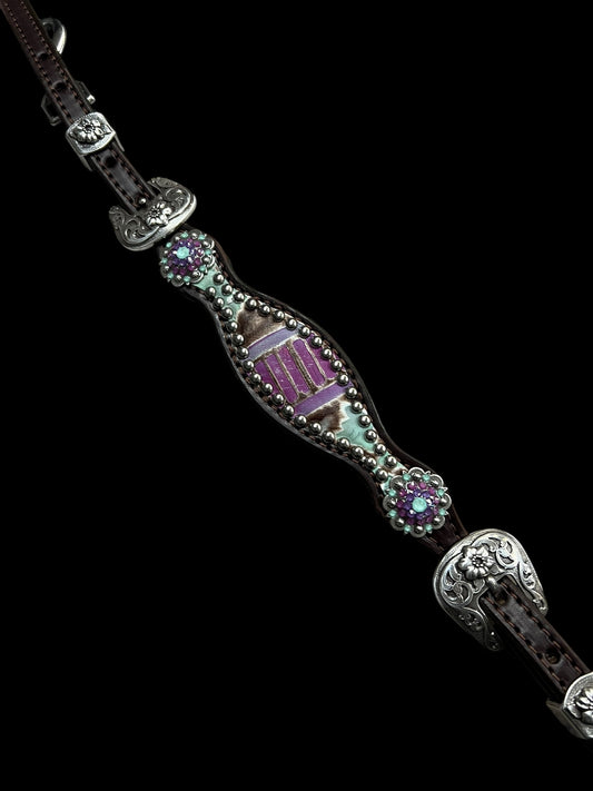Mint and purple Navajo on dark leather