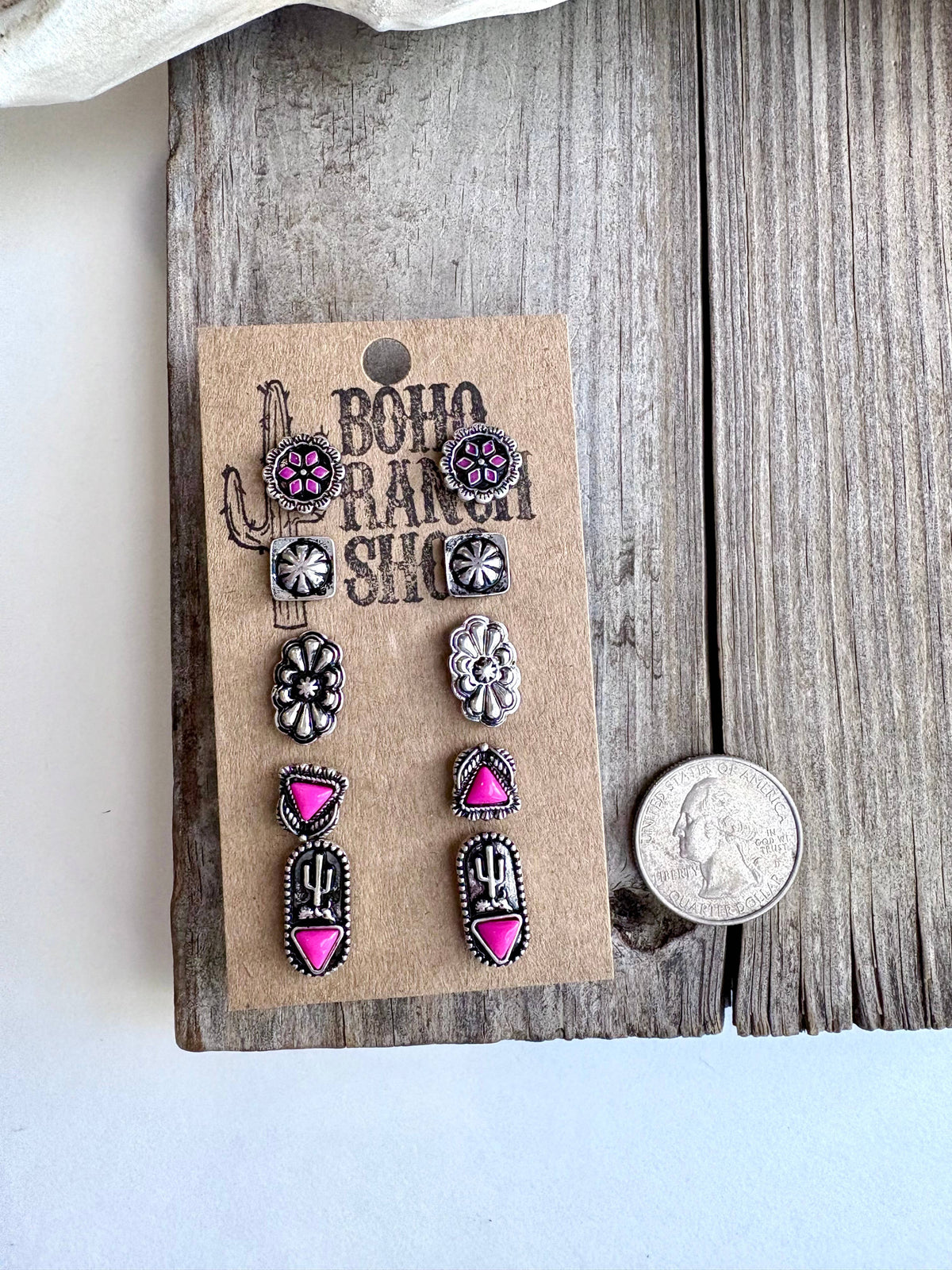 5 Pair Western Theme Concho Stud Earring Set