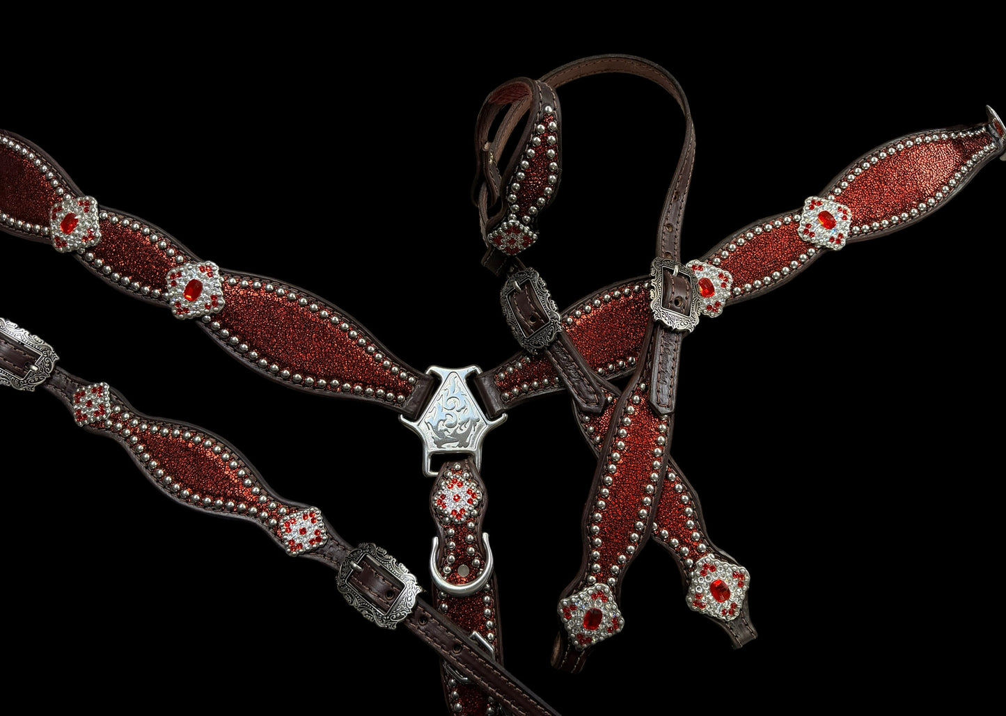 Metallic Red on dark leather