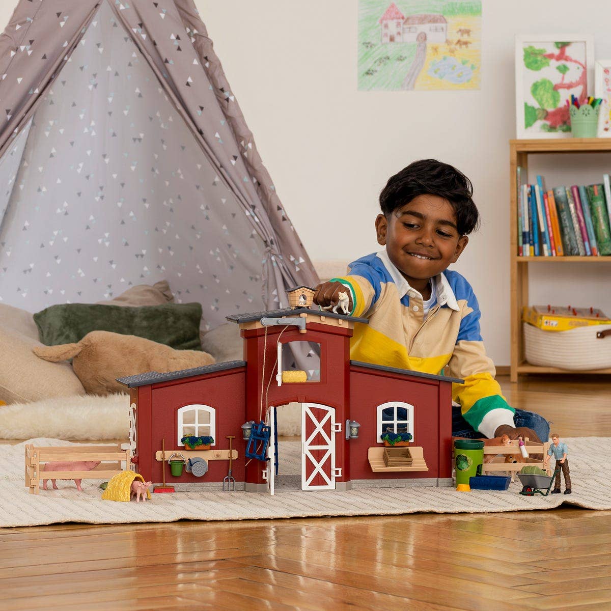 Red Barn  Farm Figurine Toys Play Set