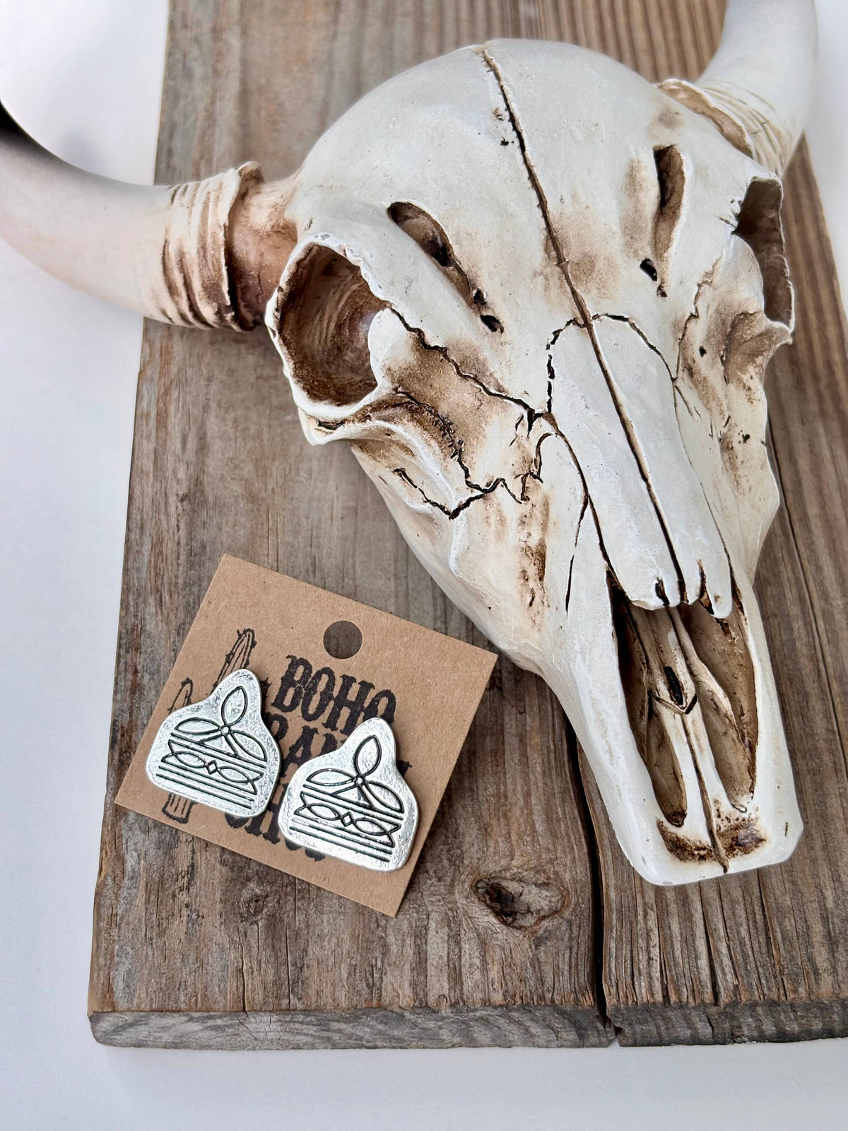 Western Style Aztec Stitch Ear Tag Stud Earrings