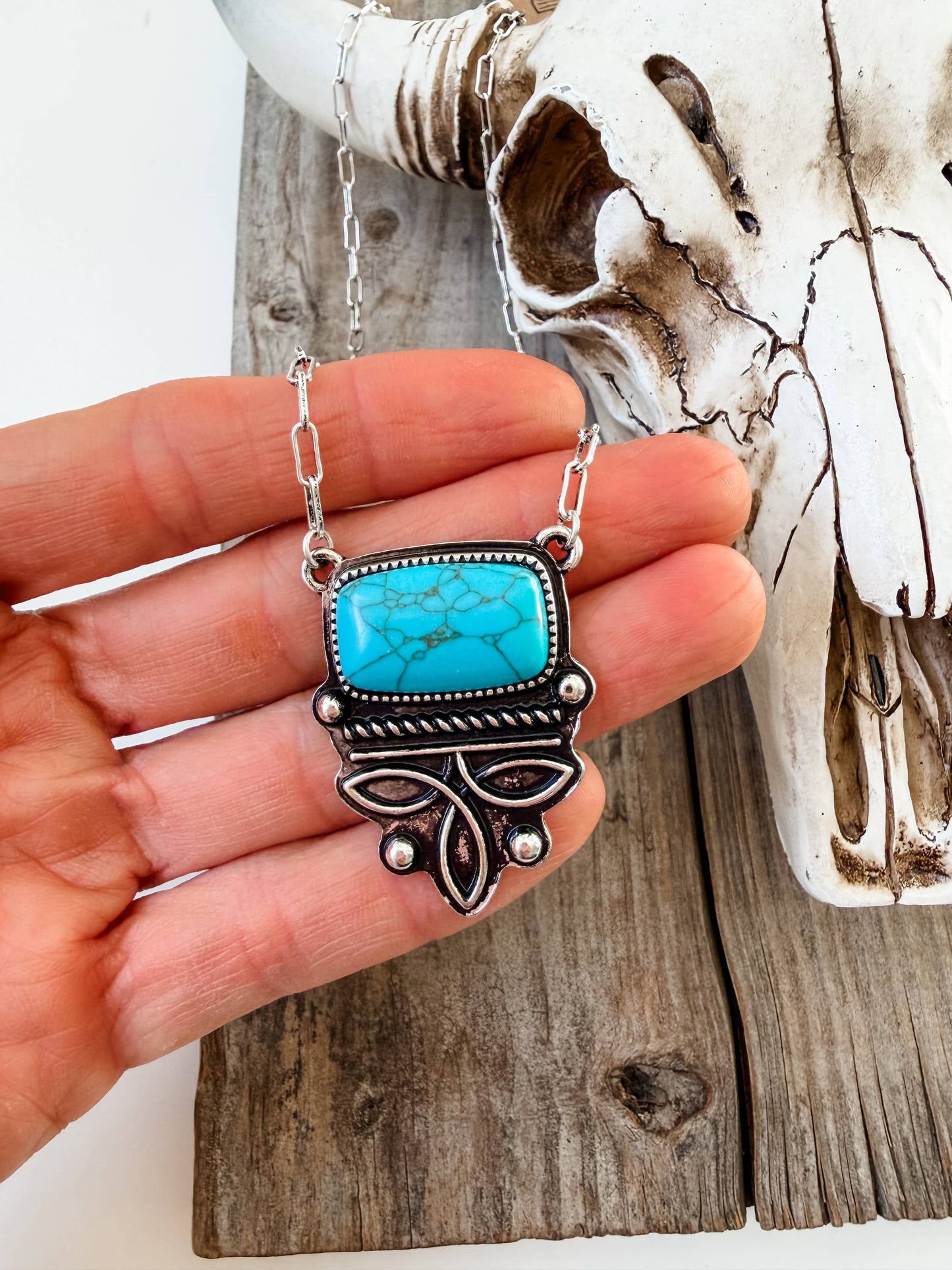 Western Boot Stitch Pendant Stone Necklace