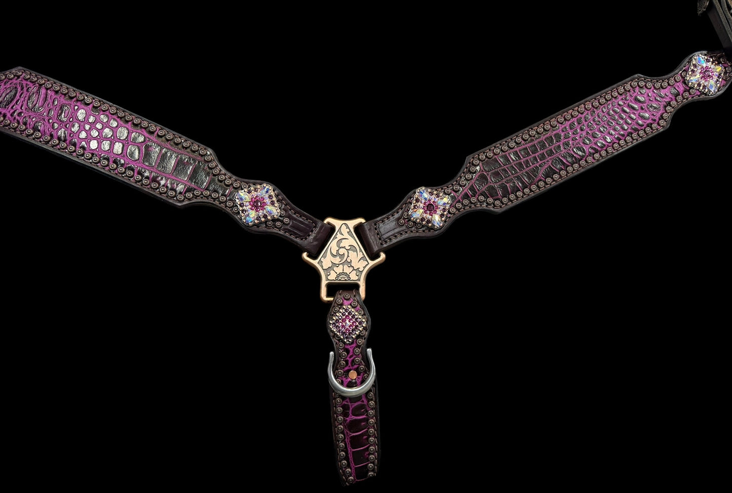 Fuchsia  gator on dark leather