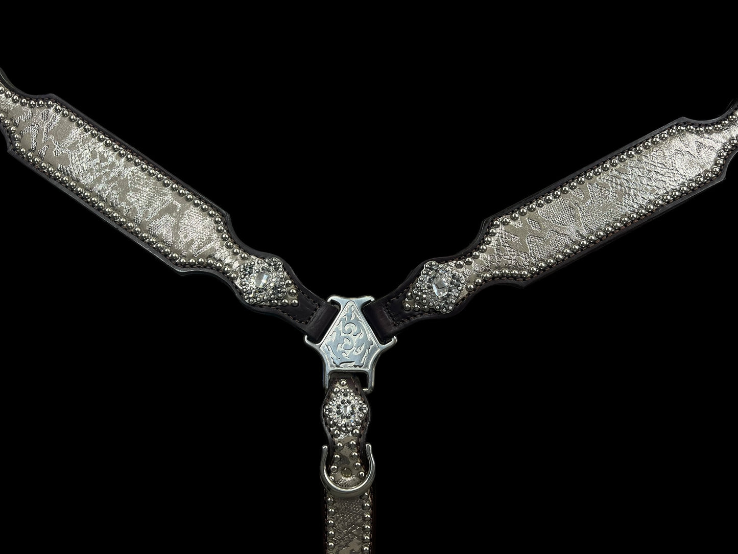 Silver snake on dark leather