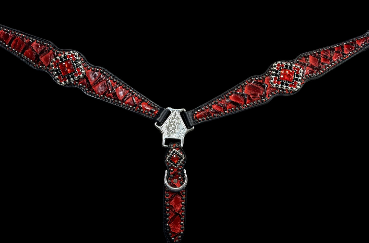 Red Pirarucu on black leather